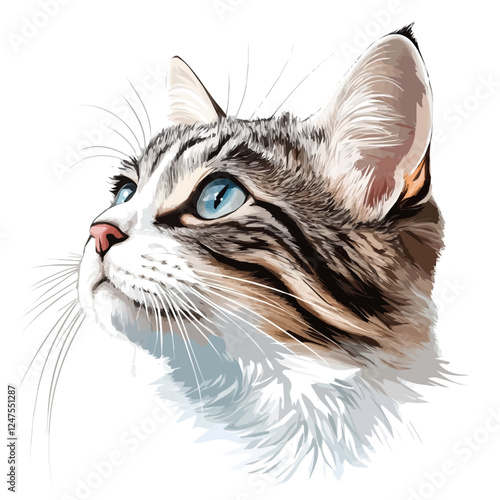 Cat Head – Charming Watercolor Vector Illustration for Artistic Creations  
