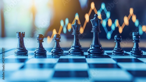 Chess pieces strategy, market growth chart background