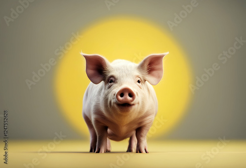 background reacting amazed standing yellow surprised looking impressed pig surprise funny pork meat face pet wow angry horror fear animal wide consternation portrait front interested sale cute web