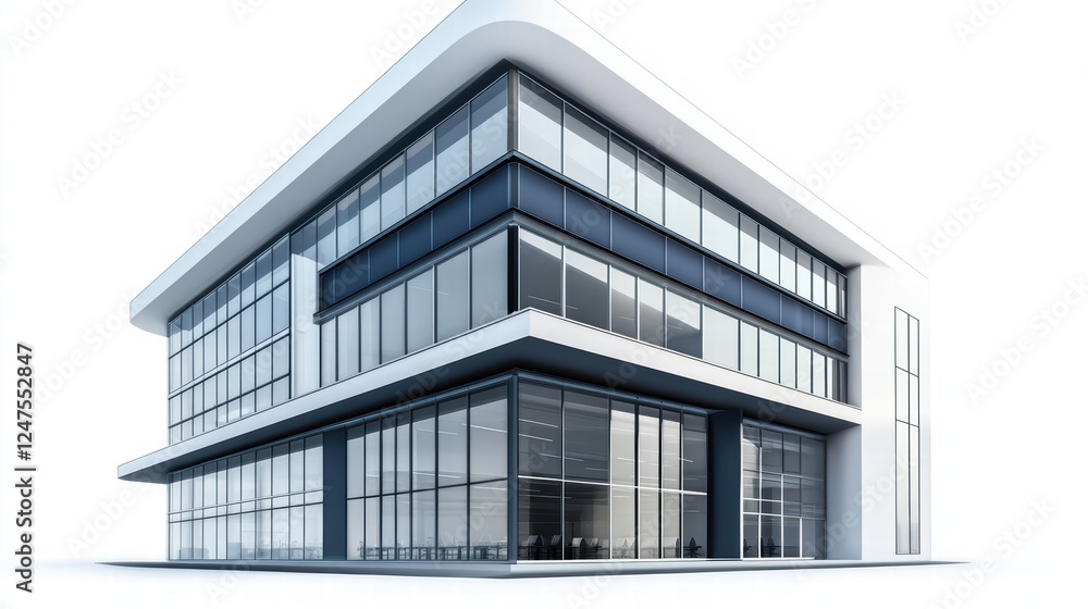 Modern office building with unique architectural design and large glass windows, showcasing sleek and contemporary style. structure emphasizes openness and light Modern office building with unique architectural design and large glass windows, showcasing sleek and contemporary style. structure emphasizes openness and light