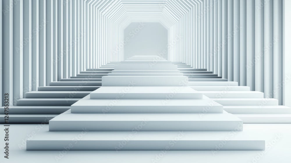 Obraz premium A white minimalist background with multiple empty conveyor belts, sharply angled in geometric patterns, creating a futuristic and industrial aesthetic