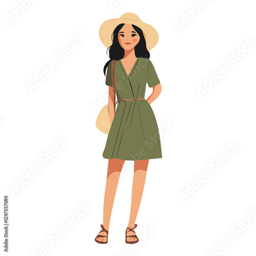 Kazakh Women's Summer Attire | Cultural Fashion Vector Illustration & Design
