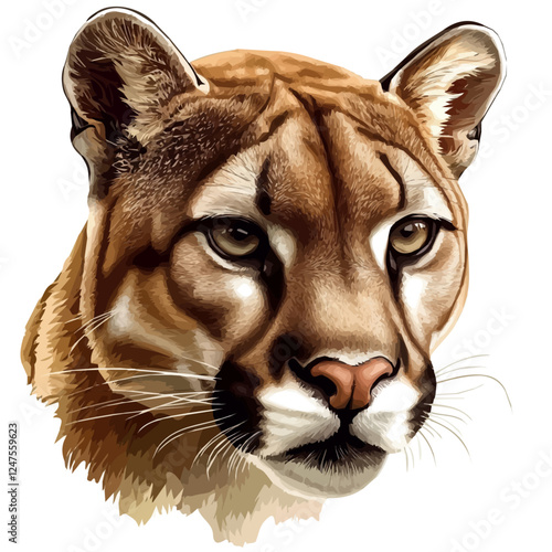 Cougar Head Vector Illustration | Majestic and Powerful Wild Cat Art  
