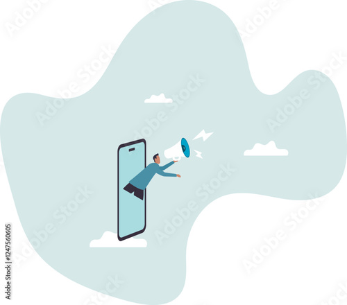 Mobile marketing, digital strategy using influencer or advertising with social media app targeting user smartphone .business concept.flat character.