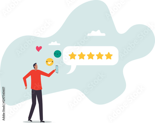 Customer feedback from mobile application, rating or user experience, scoring and satisfaction, product quality and online survey .business concept.flat character.