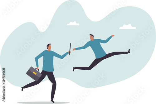 Business baton pass, relay, job handover or partnership and teamwork to help winning .business concept.flat character.