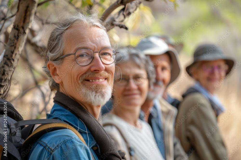 Portrait of an elderly man with a group of friends in the background Portrait of an elderly man with a group of friends in the background