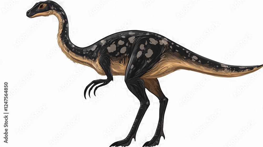 Fototapeta premium Gallimimus on a transparent background. Gigantic Creatures. Illustration