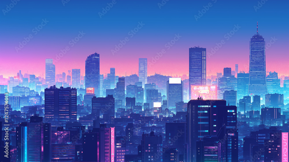 Naklejka premium 近未来の夜景｜ネオンに輝くサイバーパンク都市