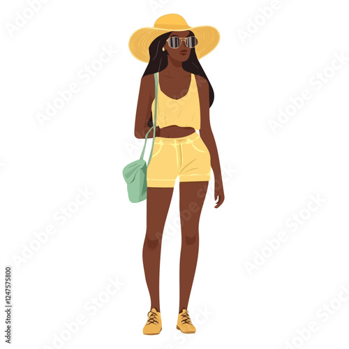 Saint Vincent and the Grenadines Woman Summer Clothes Vector Illustration | Tropical and Chic Seasonal Fashion Artwork  
