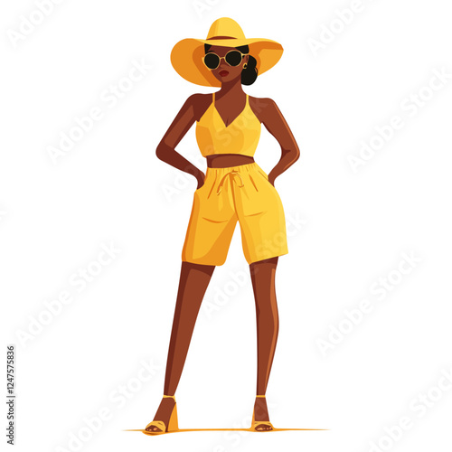 Saint Vincent and the Grenadines Woman Summer Clothes Vector Illustration | Tropical and Chic Seasonal Fashion Artwork  
