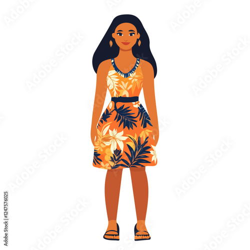 Samoa Woman Summer Clothes Vector Illustration | Relaxed and Beachy Seasonal Fashion Artwork  
