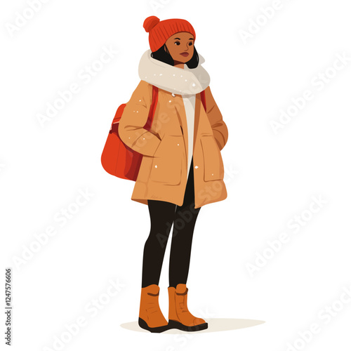 Sao Tome and Principe Woman Winter Clothes Vector Illustration | Warm and Stylish Seasonal Fashion Artwork  
