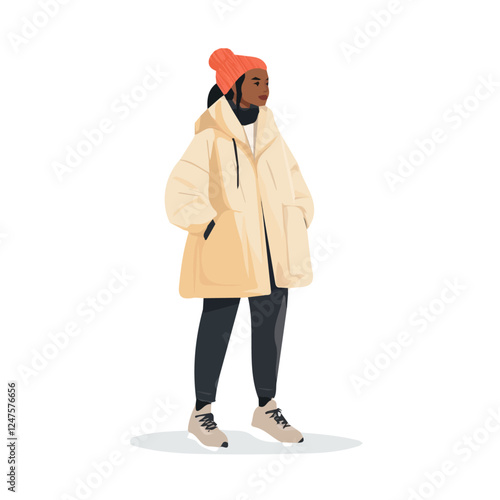 Sao Tome and Principe Woman Winter Clothes Vector Illustration | Warm and Stylish Seasonal Fashion Artwork  
