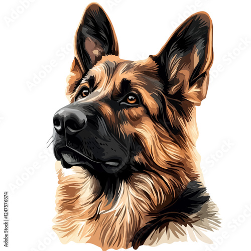 German Shepherd Head Vector Illustration | Loyal Canine Artwork for Logos & Prints  
