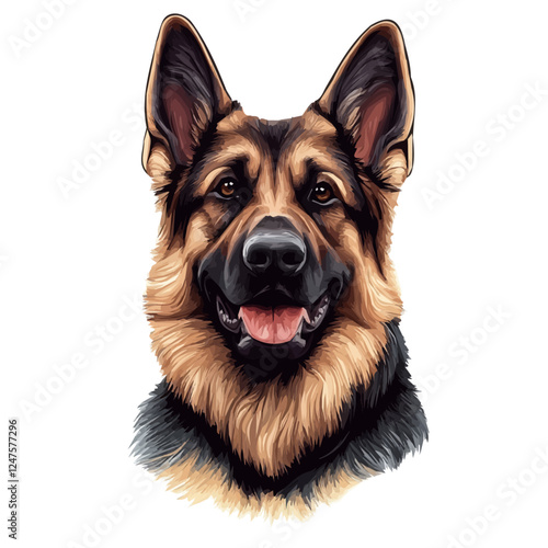 German Shepherd Head Vector Illustration | Loyal Canine Artwork for Logos & Prints  
