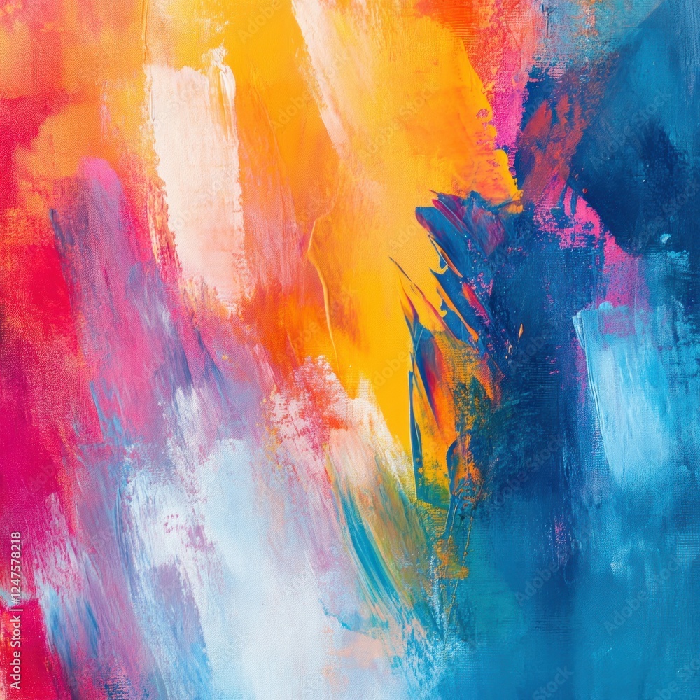 Fototapeta premium Vibrant abstract strokes, canvas texture, colorful background, art print