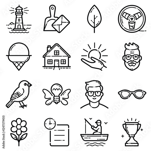 Essential Flat Icon Set Isolated On White Background