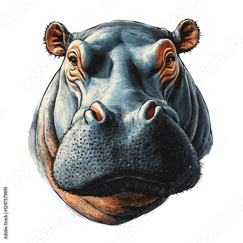 Hippo Head Vector Illustration | Powerful Wildlife Artwork for Logos & Digital Designs  
