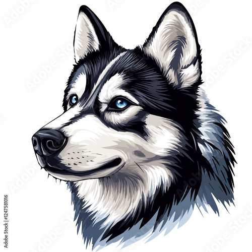 Husky Head Vector Illustration | Intelligent Canine Artwork for Logos & Prints  
