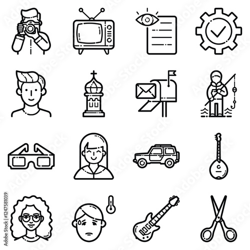 Essential Flat Icon Set Isolated On White Background