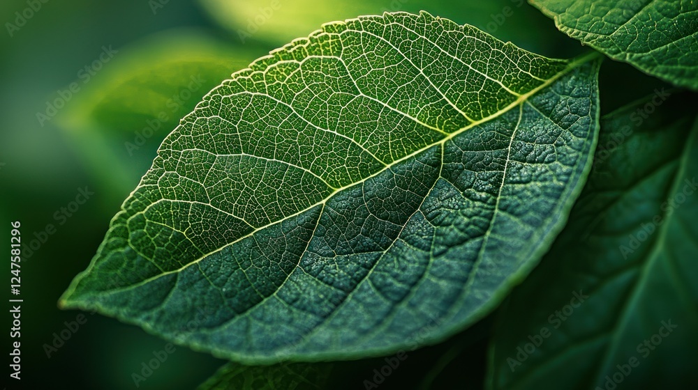 Close-up vibrant green leaf, sunlight, nature background, eco-friendly design Close-up vibrant green leaf, sunlight, nature background, eco-friendly design
