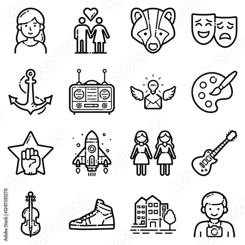 Essential Flat Icon Set Isolated On White Background