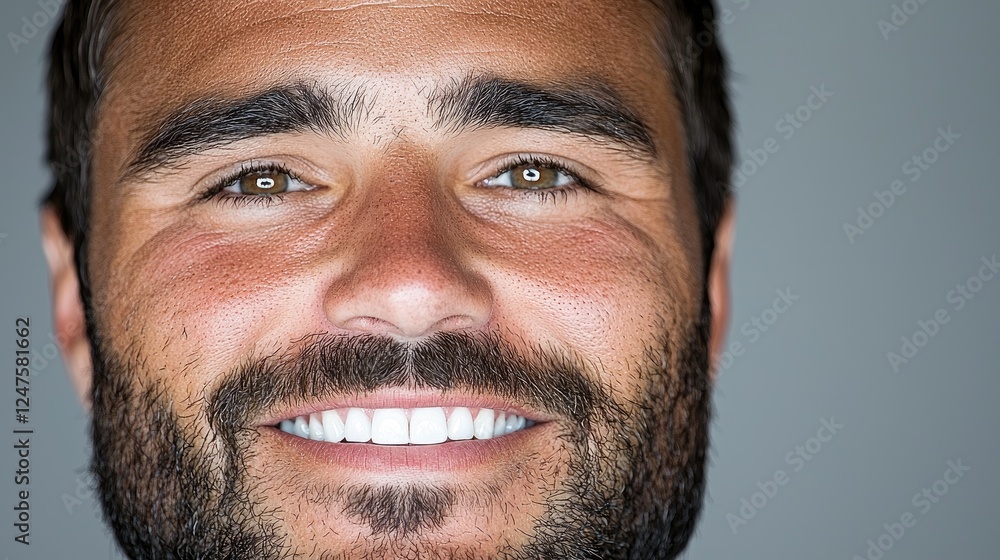 Fototapeta premium Smiling man portrait, grey background, headshot