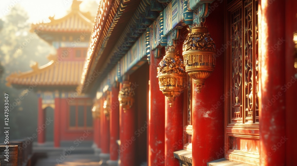 Fototapeta premium The Forbidden City Red Wall Golden Lantern