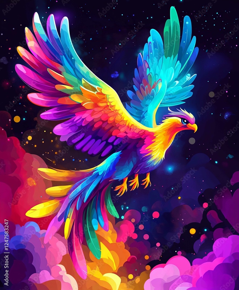 Fototapeta premium Tropical Parrot Illustration Vector Art with Colorful Feathers and Flowers