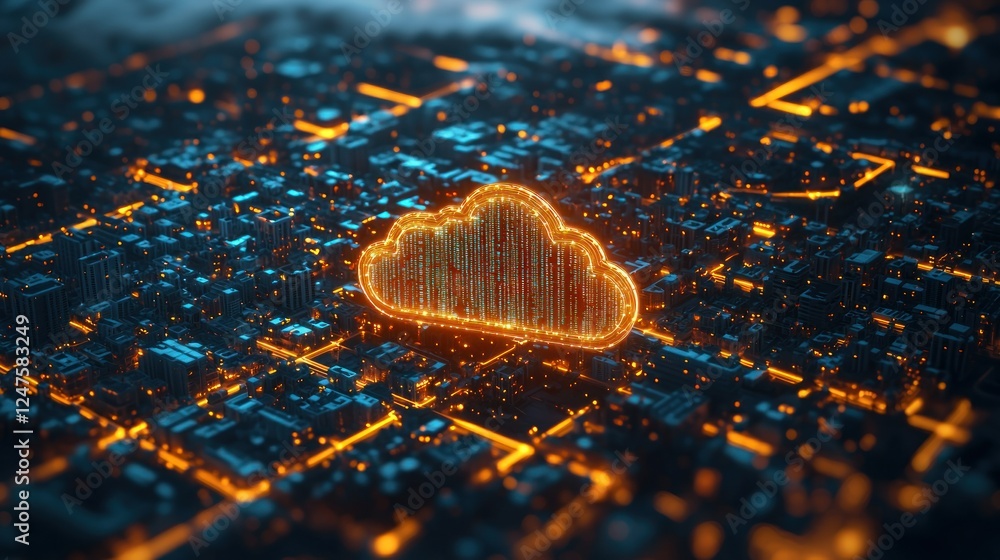 Fototapeta premium Cloud computing network city digital technology