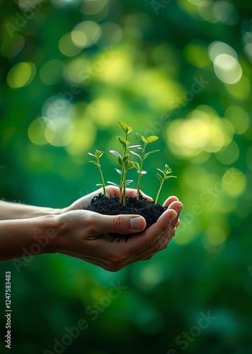 Hands of trees growing seedlings bokeh green background earth day in the concept bokeh green bokeh green abstract background light bright blur pattern