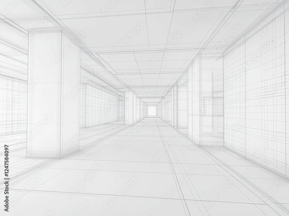 Fototapeta premium A 3D visualization of a large, empty space within modern architecture