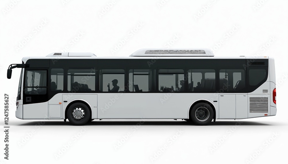 Low-floor bus isolated on white background. Passengers visible inside. Bus modern, accessible. Illustration public transport vehicle designed for comfort, easy access. Perfect visual for city transit