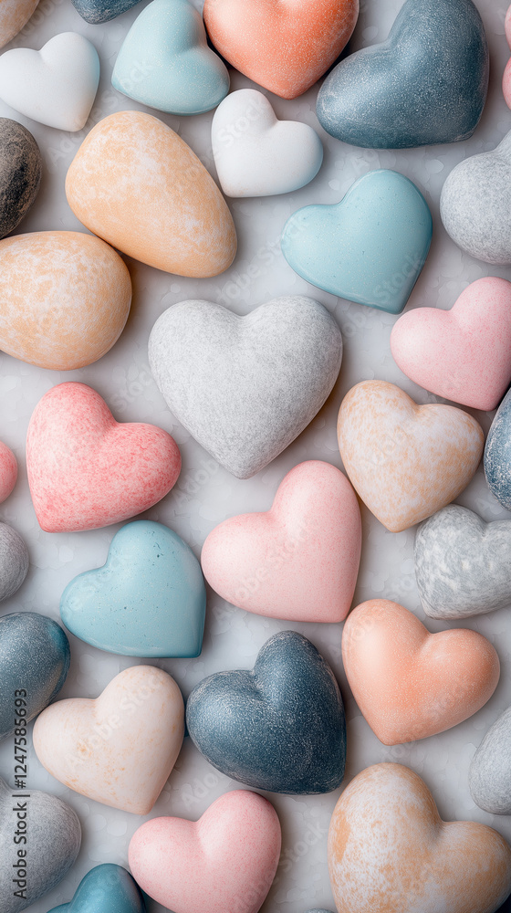 Background of heart-shaped stones vertical