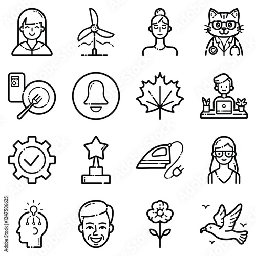 Essential Flat Icon Set Isolated On White Background