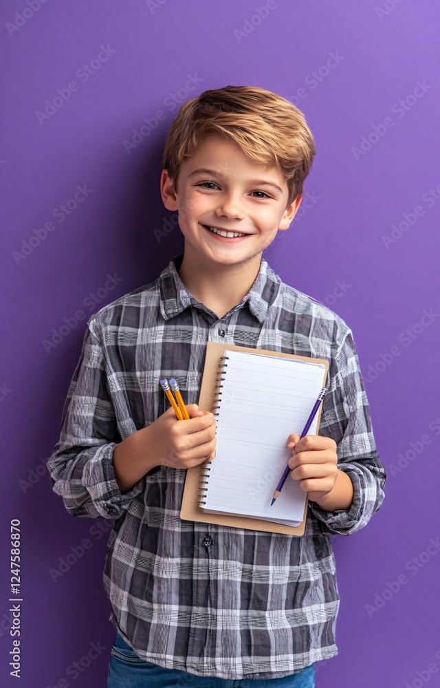 Enthusiastic Young Boy Jotting Down Notes with a Pen and Notepad for Educational or Creative Purposes Enthusiastic Young Boy Jotting Down Notes with a Pen and Notepad for Educational or Creative Purposes