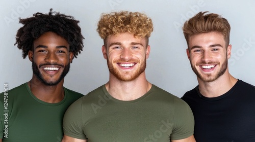 Diverse men smiling, studio portrait, friendship, teamwork