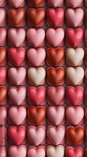 Many Valentine hearts in rows vertical background