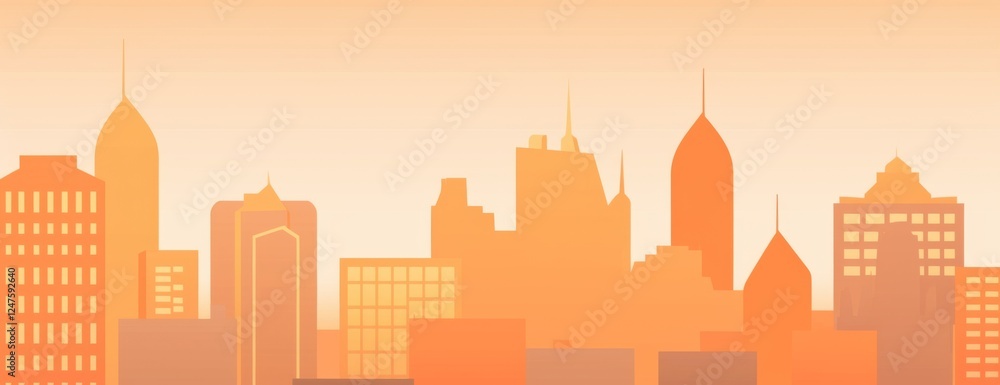 Obraz premium a city skyline with simple shapes, featuring city buildings in a predominantly orange and brown color palette