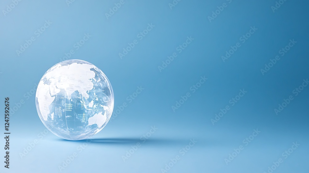 A transparent globe sits on a soft blue surface, symbolizing global connection and exploration. A transparent globe sits on a soft blue surface, symbolizing global connection and exploration.