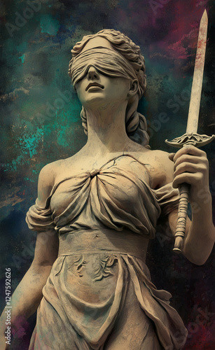Obraz na płótnie Blindfolded Lady Justice figure with sword vertical w salonie