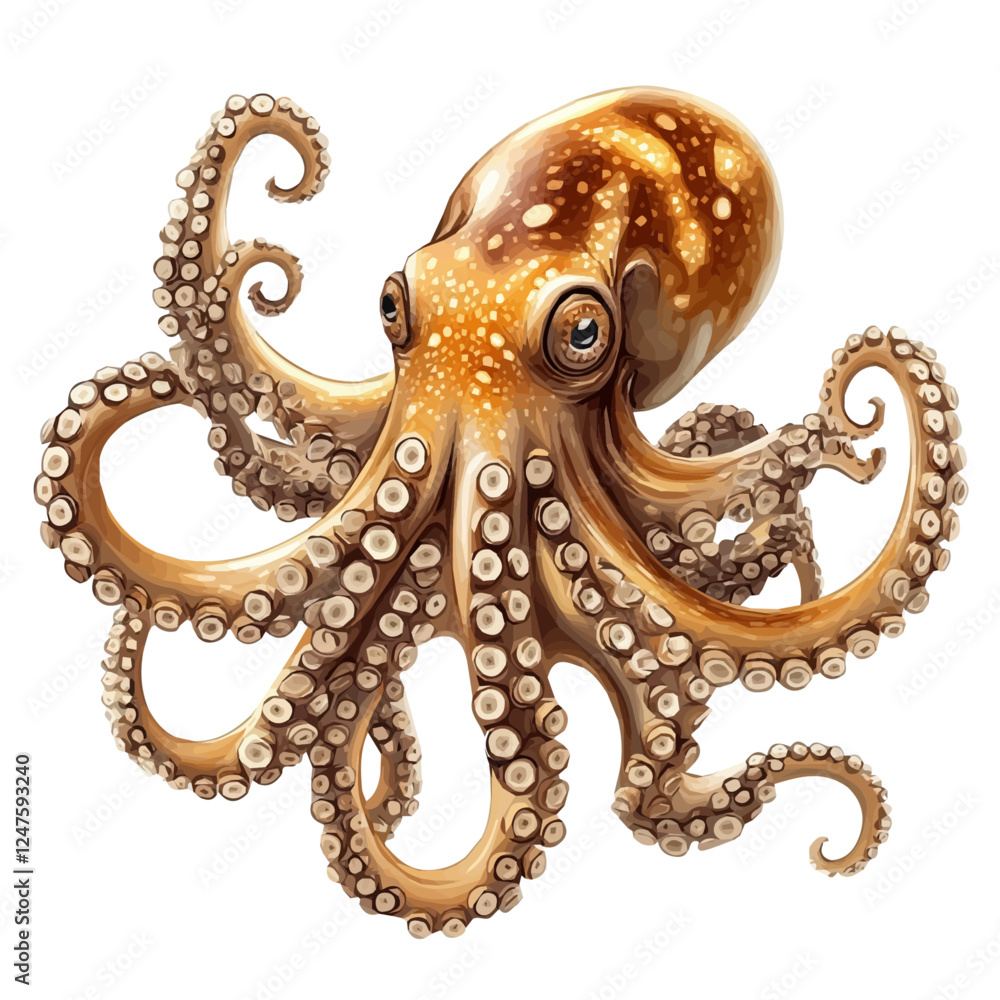 Fototapeta premium Octopus Head Vector Illustration | Unique Marine Artwork for Logos & Digital Designs 