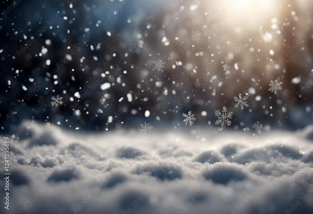 Naklejka premium showcasing falling snowflakes striking holiday illustration shower glistening snow 3d overlay snowflake background christmas winter white blue abstract silver light bokeh pattern bright glistering