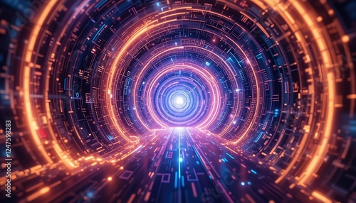 Wallpaper Mural Abstract Digital Tunnel Glowing Orange And Blue Lights Torontodigital.ca