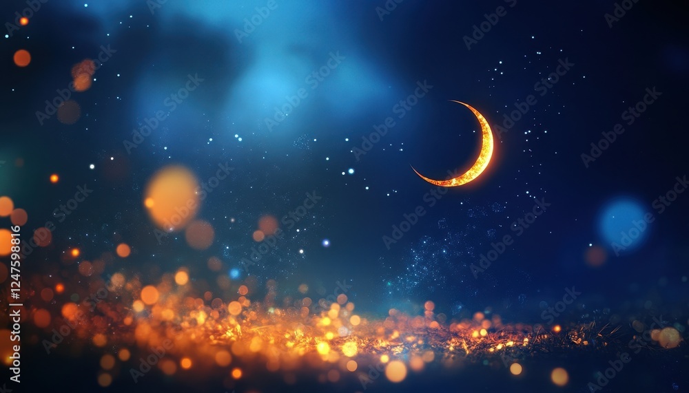 Fototapeta premium Crescent Moon in a Sparkling Night Sky