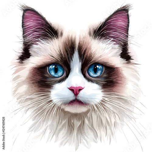 Charming Ragdoll Cat Head Vector Illustration – Fluffy Cat Artwork
 photo