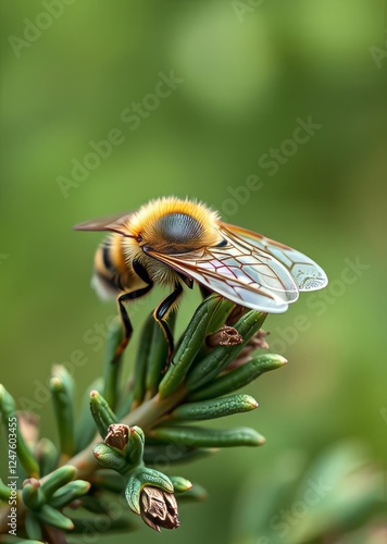 Busy bee and rosemary insect at work on herbs in the garden close up detail and shallow depth of field bokeh green bokeh green abstract background light bright blur pattern