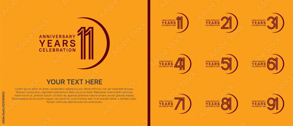 Obraz premium logo anniversary set. black color with swoosh on yellow background for special event