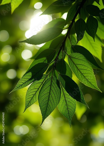 Photograph of leaves without rim light on a beautiful bokeh background light after rain natural background image for design and text spring background green tree leaves on blurred background bokeh gre
